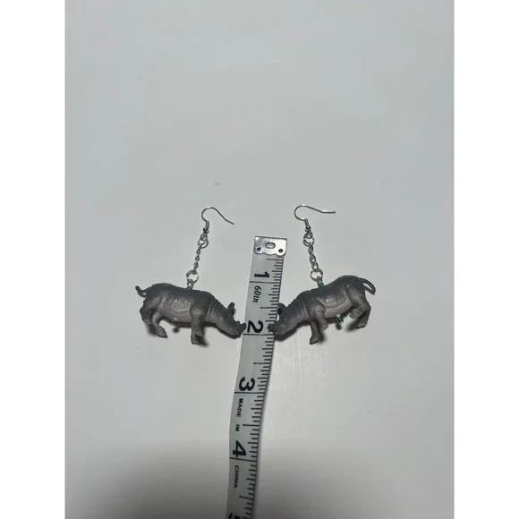 Handmade 3D Rhino Plastic Toy Earrings - Picture 4 of 4